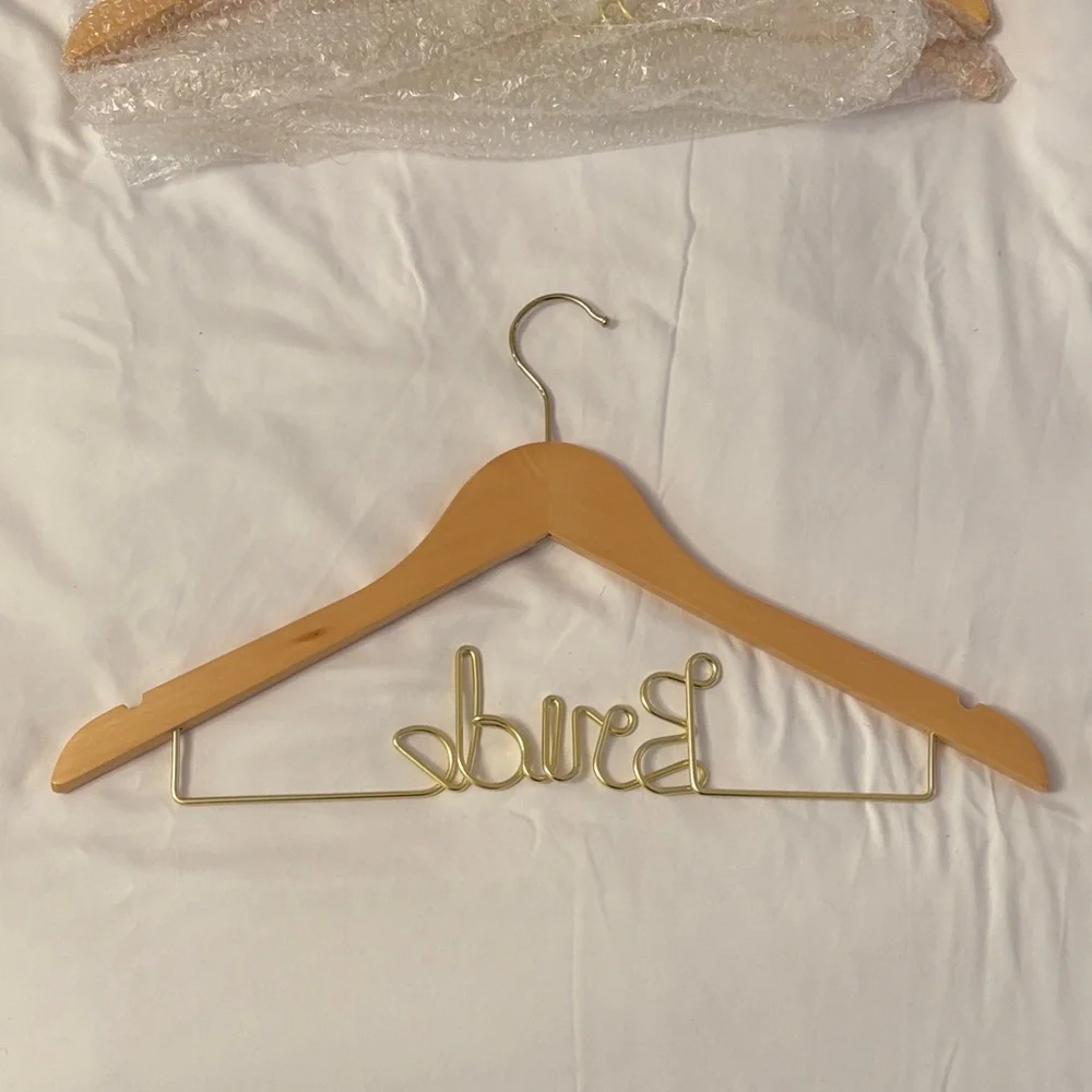 “Bride” Custom Gold Wire & Wood Wedding Dress Hanger